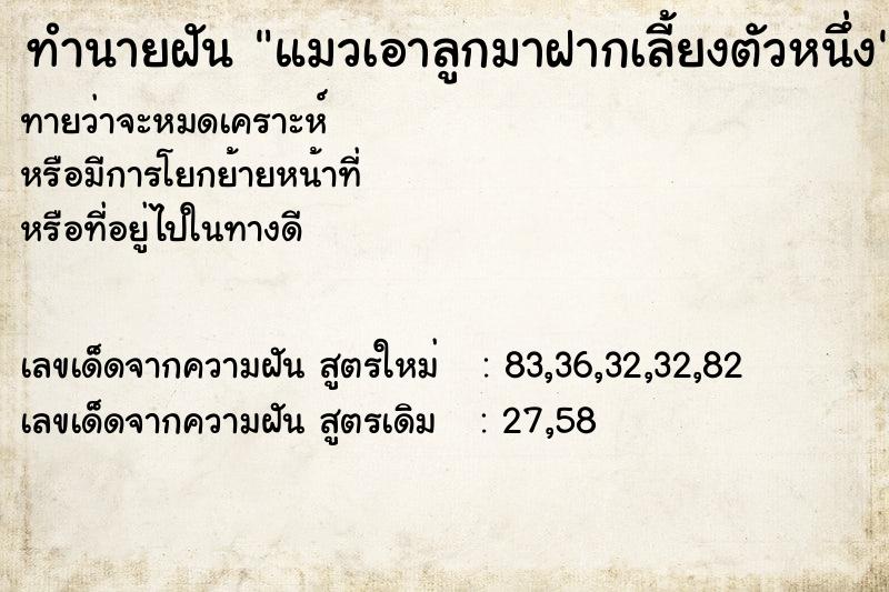 ทำนายฝันทำนายฝันแมวเอาลูกมาฝากเลี้ยงตัวหนึ่ง