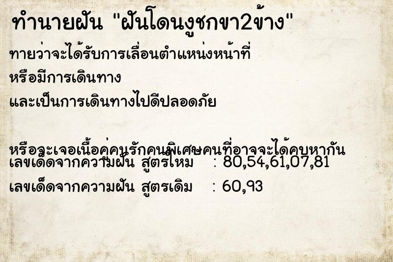 ทำนายฝันฝันโดนงูชกขา2ข้าง ทำนายฝันทำนายฝันฝันโดนงูชกขา2ข้าง