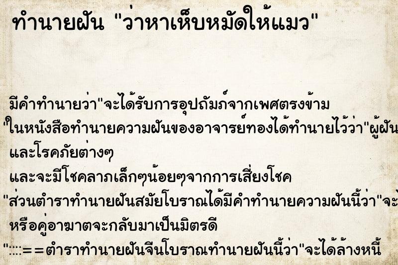 ทำนายฝัน ว่าหาเห็บหมัดให้แมว ทำนายฝัน ว่าหาเห็บหมัดให้แมว