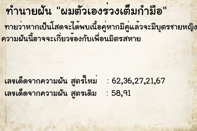 ทำนายฝัน ผมตัวเองร่วงเต็มกำมือ ทำนายฝัน ผมตัวเองร่วงเต็มกำมือ