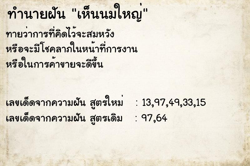 ทำนายฝัน เห็นนมใหญ่ ทำนายฝัน เห็นนมใหญ่