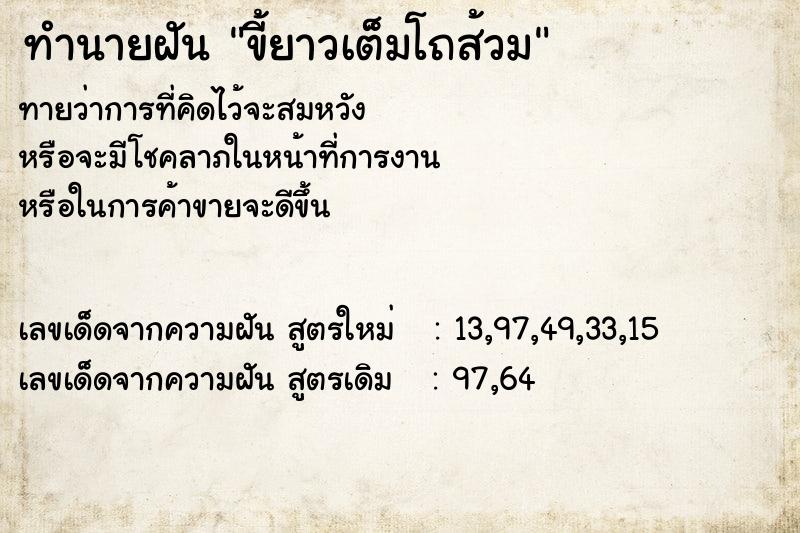 ทำนายฝันทำนายฝันขี้ยาวเต็มโถส้วม