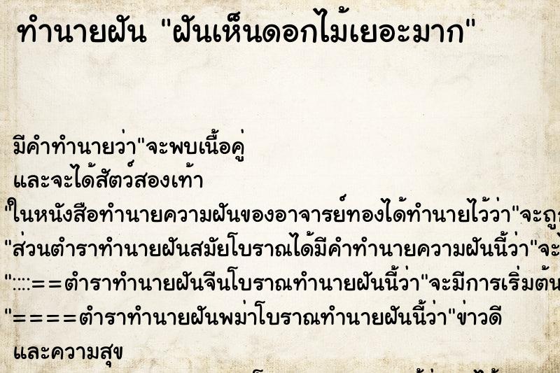 ทำนายฝันฝันเห็นดอกไม้เยอะมาก ทำนายฝันทำนายฝันฝันเห็นดอกไม้เยอะมาก