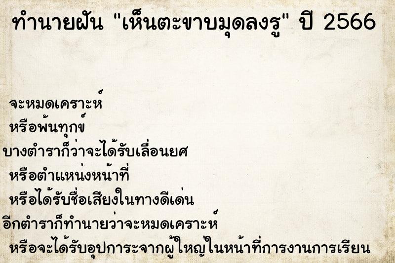 ทำนายฝัน เห็นตะขาบมุดลงรู ทำนายฝัน เห็นตะขาบมุดลงรู