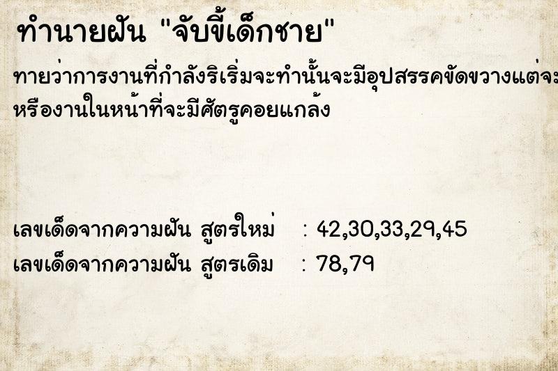 ทำนายฝัน จับขี้เด็กชาย ตำราโบราณ แม่นที่สุดในโลก