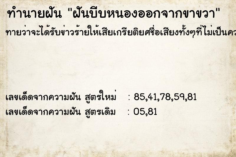 ทำนายฝันทำนายฝันฝันบีบหนองออกจากขาขวา