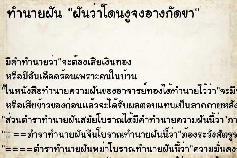 ทำนายฝัน ฝันว่าโดนงูจงอางกัดขา ทำนายฝัน ฝันว่าโดนงูจงอางกัดขา