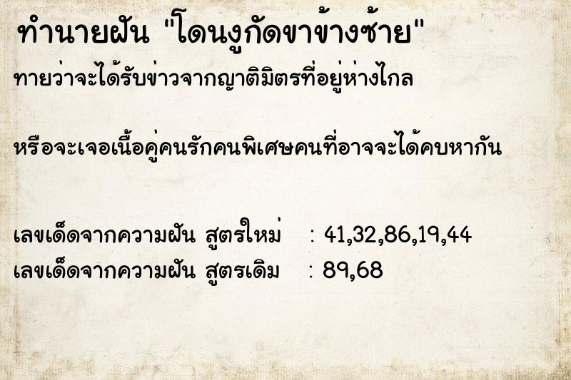 ทำนายฝันทำนายฝันโดนงูกัดขาข้างซ้าย