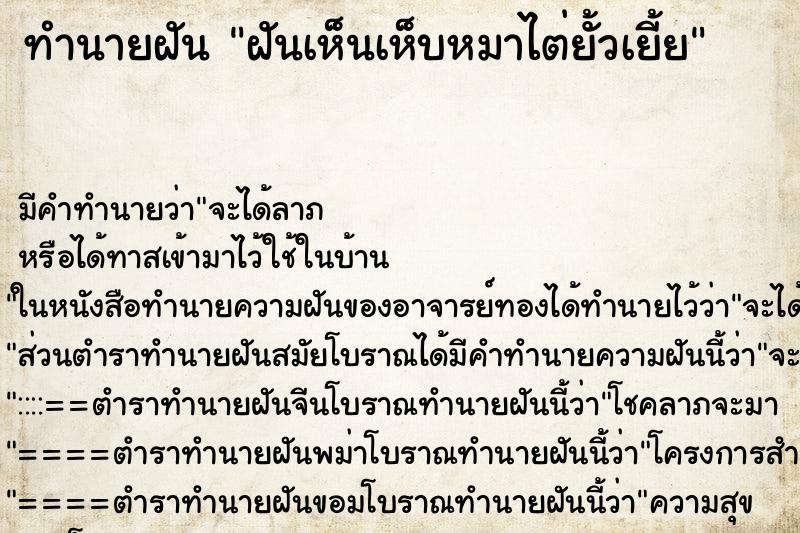 ทำนายฝัน ฝันเห็นเห็บหมาไต่ยั้วเยี้ย ทำนายฝัน ฝันเห็นเห็บหมาไต่ยั้วเยี้ย