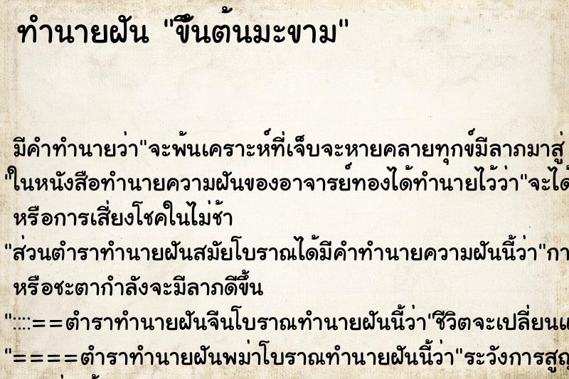 ทำนายฝันขึันต้นมะขาม ทำนายฝันทำนายฝันขึันต้นมะขาม