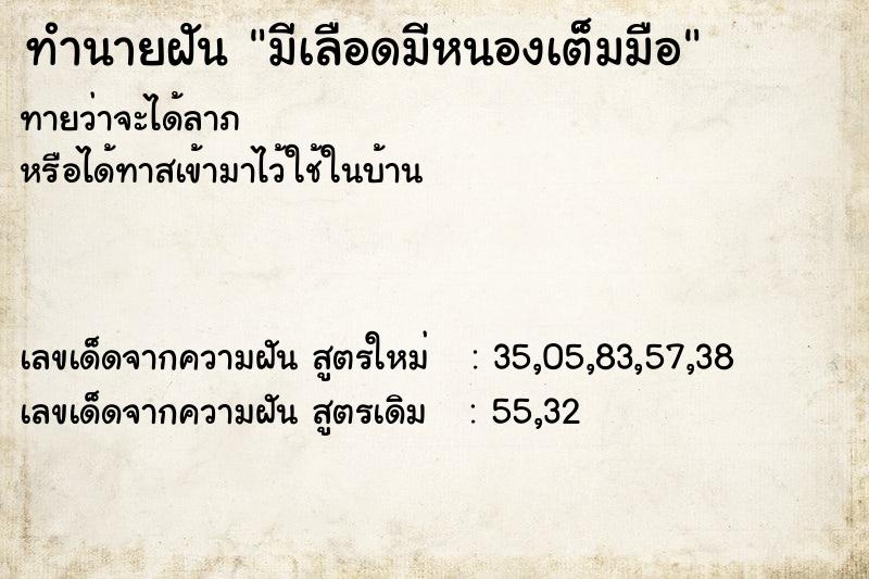 ทำนายฝันทำนายฝันมีเลือดมีหนองเต็มมือ