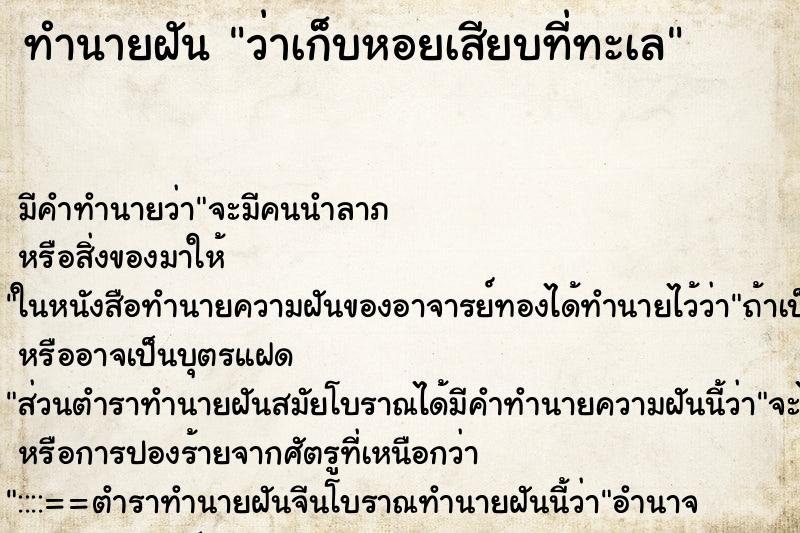 ทำนายฝัน ว่าเก็บหอยเสียบที่ทะเล ทำนายฝัน ว่าเก็บหอยเสียบที่ทะเล