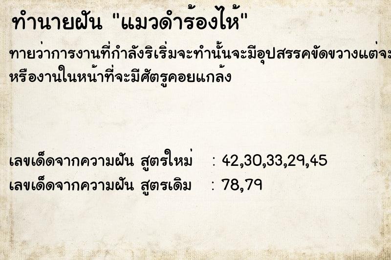 ทำนายฝันทำนายฝันแมวดำร้องไห้