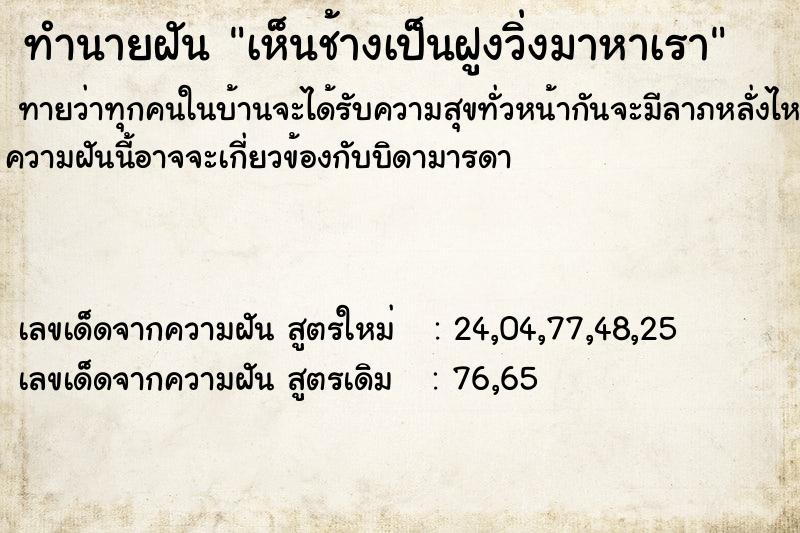 ทำนายฝันทำนายฝันเห็นช้างเป็นฝูงวิ่งมาหาเรา