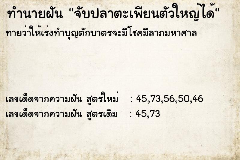 ทำนายฝันจับปลาตะเพียนตัวใหญ่ได้ ทำนายฝันทำนายฝันจับปลาตะเพียนตัวใหญ่ได้