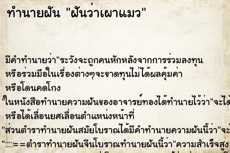 ทำนายฝัน ฝันว่าเผาแมว