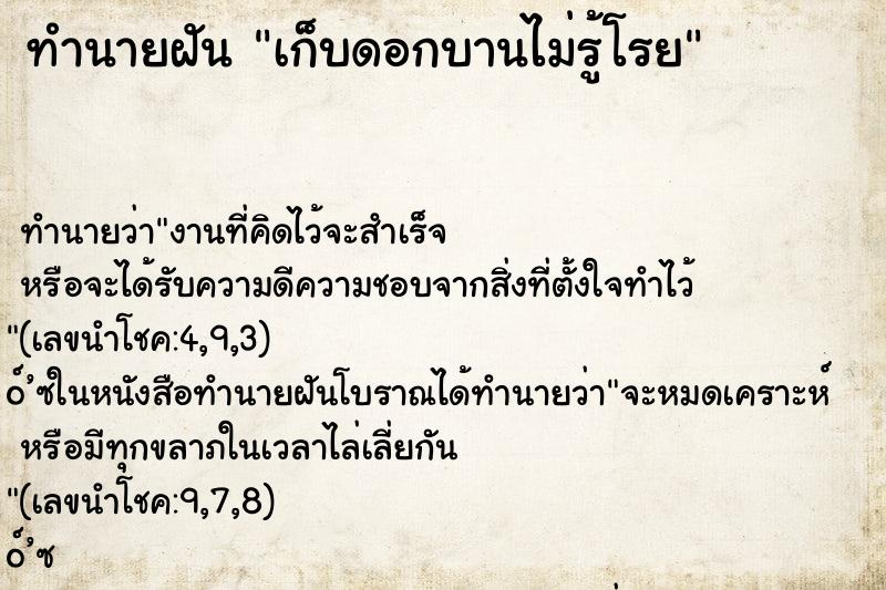 ทำนายฝัน เก็บดอกบานไม่รู้โรย ตำราโบราณ แม่นที่สุดในโลก