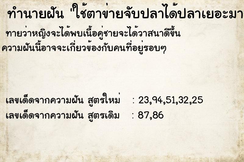 ทำนายฝันทำนายฝันใช้ตาข่ายจับปลาได้ปลาเยอะมาก