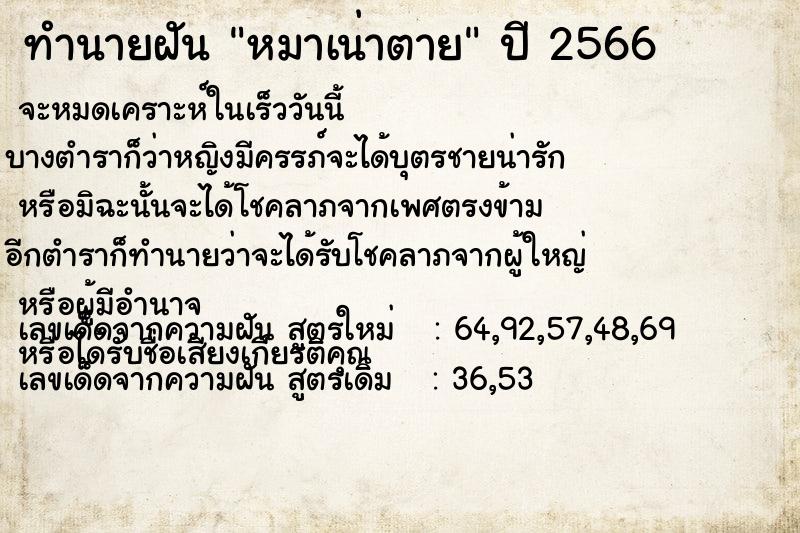 ทำนายฝัน หมาเน่าตาย ตำราโบราณ แม่นที่สุดในโลก