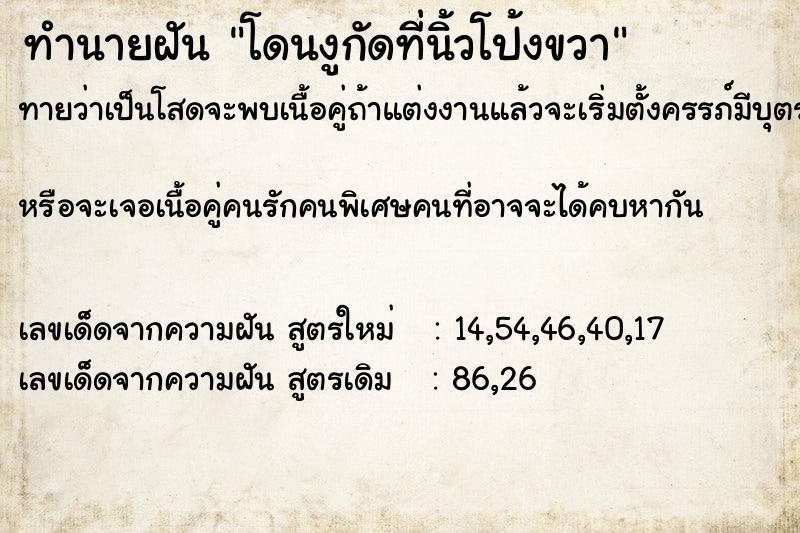 ทำนายฝันทำนายฝันโดนงูกัดที่นิ้วโป้งขวา