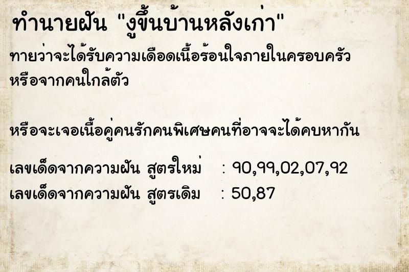 ทำนายฝันงูขึ้นบ้านหลังเก่า ทำนายฝันทำนายฝันงูขึ้นบ้านหลังเก่า