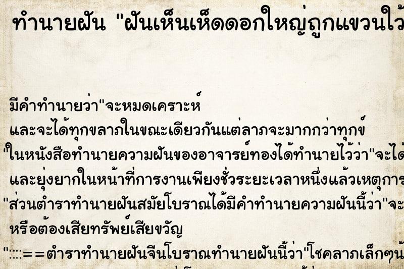 ทำนายฝันฝันเห็นเห็ดดอกใหญ่ถูกแขวนใว้เยอะมาก ทำนายฝันทำนายฝันฝันเห็นเห็ดดอกใหญ่ถูกแขวนใว้เยอะมาก