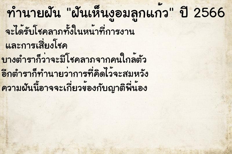 ทำนายฝันฝันเห็นงูอมลูกแก้ว ทำนายฝันทำนายฝันฝันเห็นงูอมลูกแก้ว
