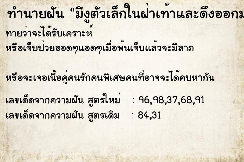 ทำนายฝันมีงูตัวเล็กในฝ่าเท้าและดึงออกมา ทำนายฝันทำนายฝันมีงูตัวเล็กในฝ่าเท้าและดึงออกมา