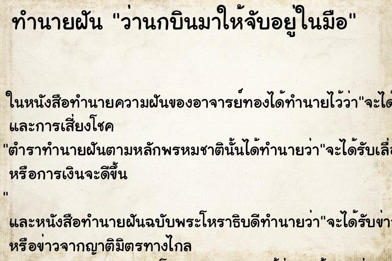 ทำนายฝันทำนายฝันว่านกบินมาให้จับอยู่ในมือ