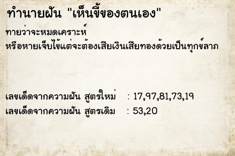 ทำนายฝันเห็นขี้ของตนเอง ทำนายฝันทำนายฝันเห็นขี้ของตนเอง