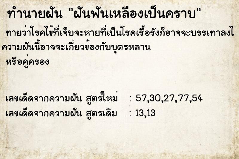 ทำนายฝัน ฝันฟันเหลืองเป็นคราบ ทำนายฝัน ฝันฟันเหลืองเป็นคราบ