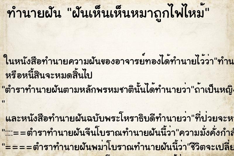 ทำนายฝันทำนายฝันฝันเห็นเห็นหมาถูกไฟไหม้