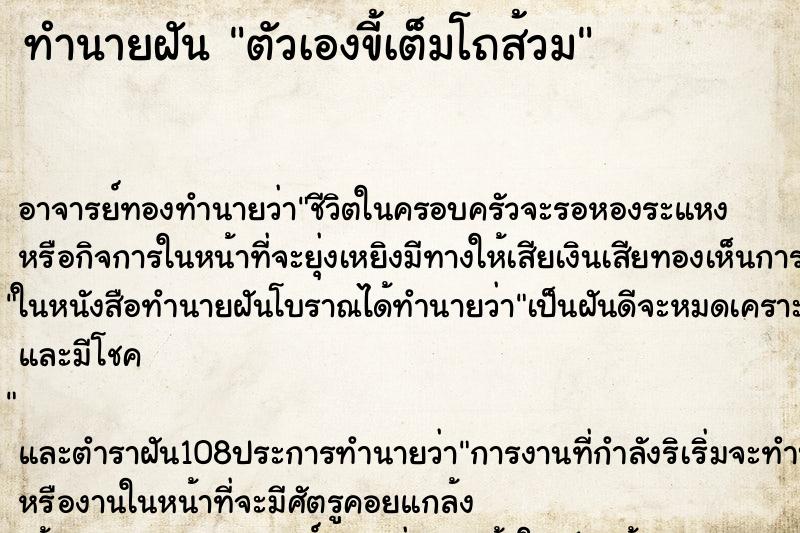 ทำนายฝัน ตัวเองขี้เต็มโถส้วม