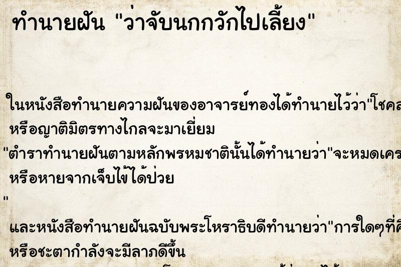 ทำนายฝัน ว่าจับนกกวักไปเลี้ยง