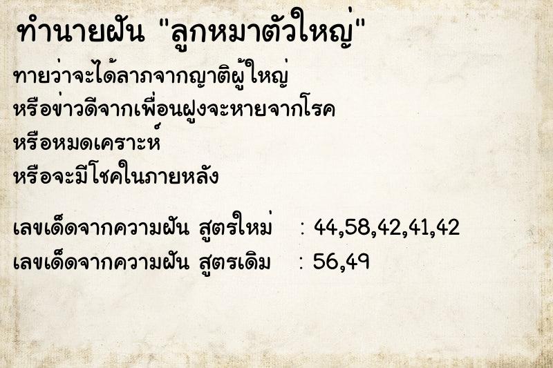 ทำนายฝันลูกหมาตัวใหญ่ ทำนายฝันทำนายฝันลูกหมาตัวใหญ่