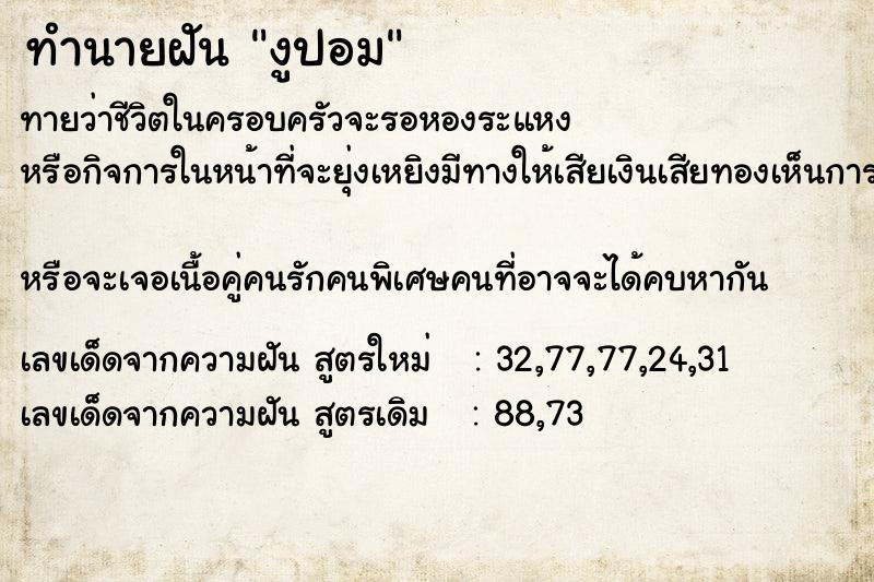 ทำนายฝันงูปอม ทำนายฝันทำนายฝันงูปอม