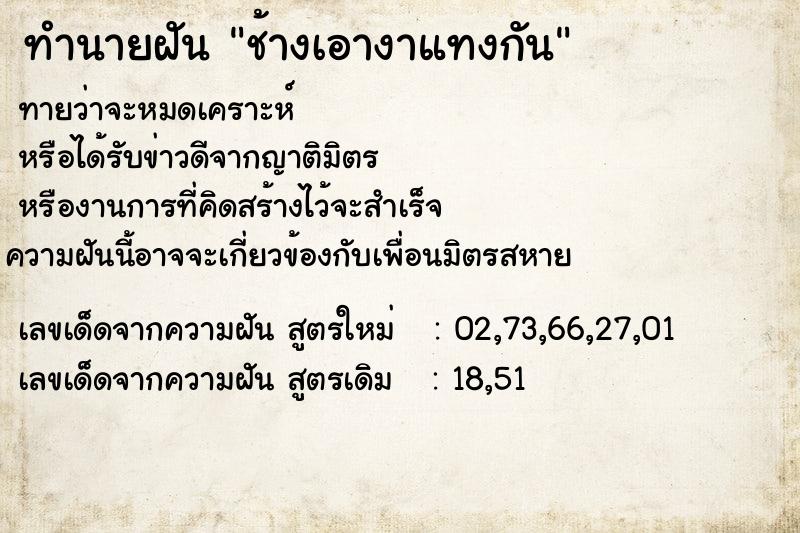 ทำนายฝันช้างเอางาแทงกัน ทำนายฝันทำนายฝันช้างเอางาแทงกัน