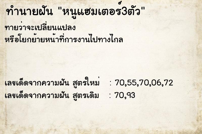 ทำนายฝันทำนายฝันหนูแฮมเตอร์3ตัว