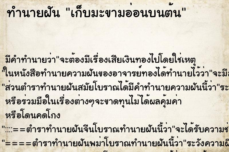 ทำนายฝัน เก็บมะขามอ่อนบนต้น ตำราโบราณ แม่นที่สุดในโลก