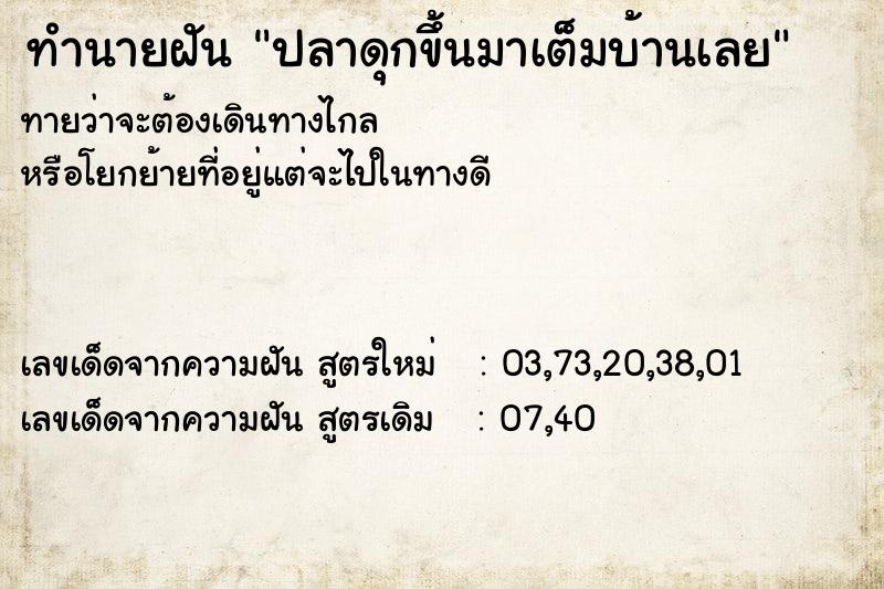 ทำนายฝันทำนายฝันปลาดุกขึ้นมาเต็มบ้านเลย