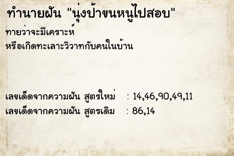 ทำนายฝันนุ่งป้าขนหนูไปสอบ ทำนายฝันทำนายฝันนุ่งป้าขนหนูไปสอบ