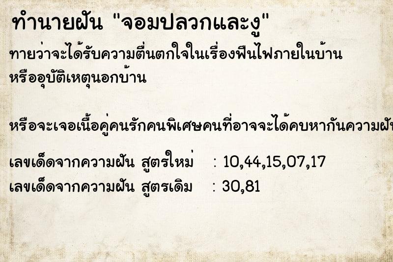 ทำนายฝัน จอมปลวกและงู ทำนายฝัน จอมปลวกและงู