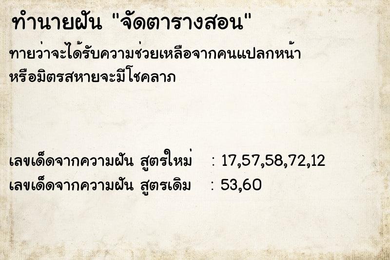 ทำนายฝัน จัดตารางสอน ทำนายฝัน จัดตารางสอน
