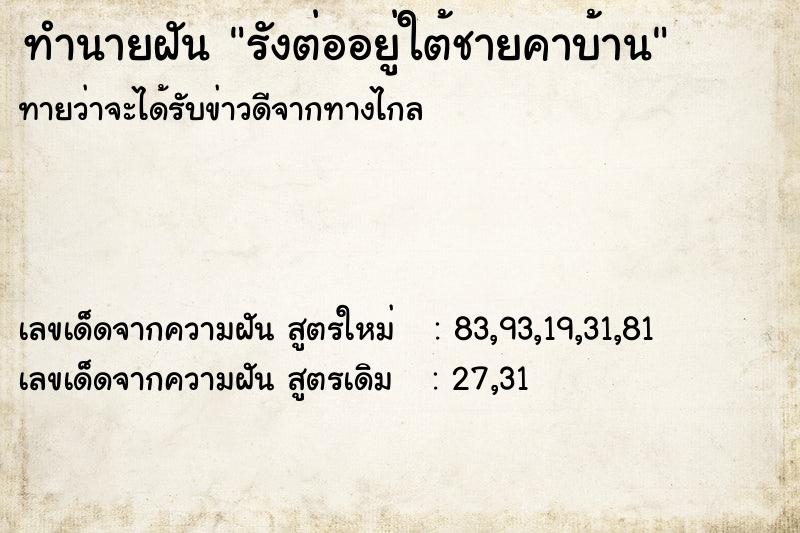 ทำนายฝันรังต่ออยู่ใต้ชายคาบ้าน ทำนายฝันทำนายฝันรังต่ออยู่ใต้ชายคาบ้าน