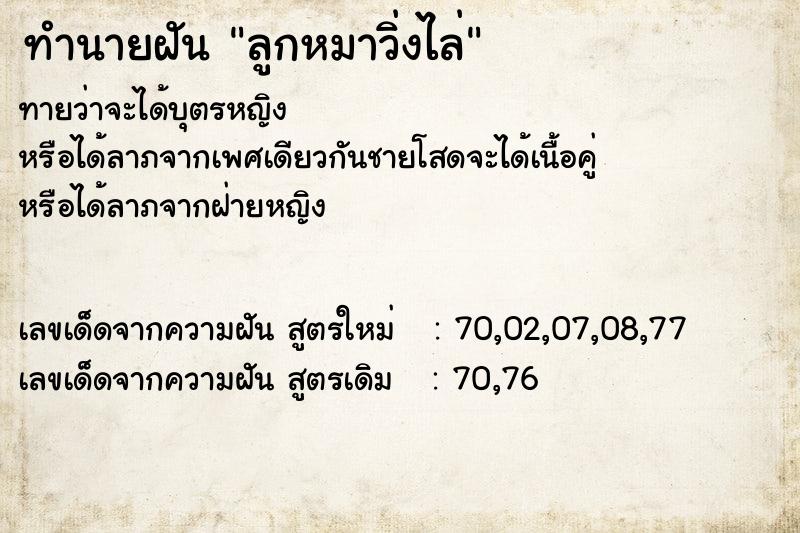 ทำนายฝัน ลูกหมาวิ่งไล่