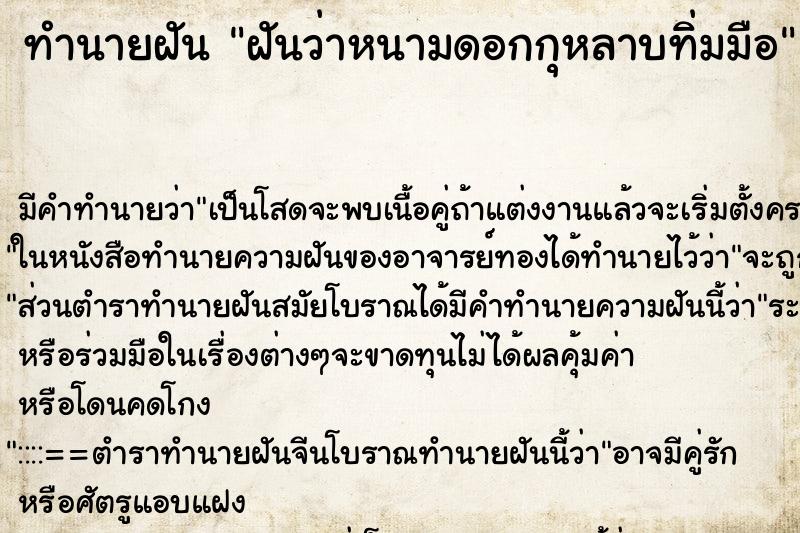 ทำนายฝัน ฝันว่าหนามดอกกุหลาบทิ่มมือ ทำนายฝัน ฝันว่าหนามดอกกุหลาบทิ่มมือ