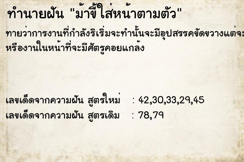 ทำนายฝันทำนายฝันม้าขี้ใส่หน้าตามตัว