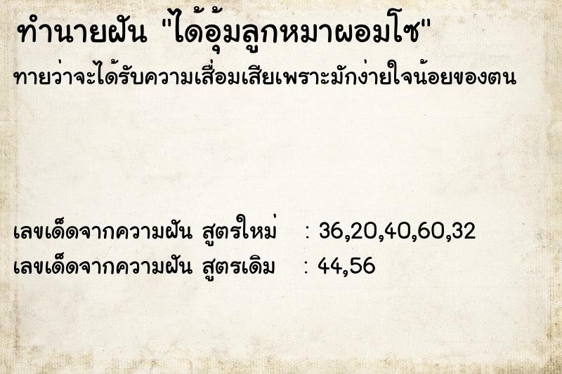 ทำนายฝันทำนายฝันได้อุ้มลูกหมาผอมโซ