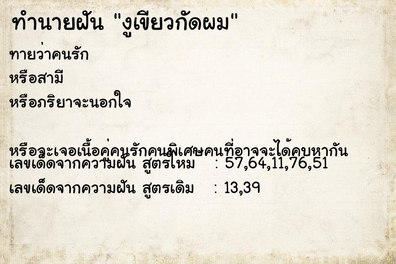 ทำนายฝันงูเขียวกัดผม ทำนายฝันทำนายฝันงูเขียวกัดผม
