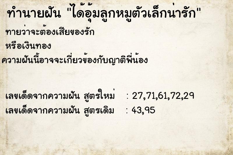 ทำนายฝันทำนายฝันได้อุ้มลูกหมูตัวเล็กน่ารัก